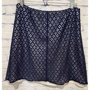 Tahari Navy / White Floral Embroidered Textured Career Skirt Size 10